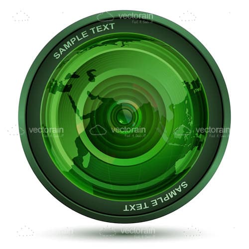 Abstract Camera Lens with Map and Sample Text